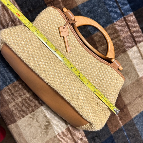 Fossil Tan Woven Tote with Wooden Handles - Picture 8 of 14